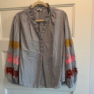 Ivy Jane Striped Blouse with Embroidered Sleeves